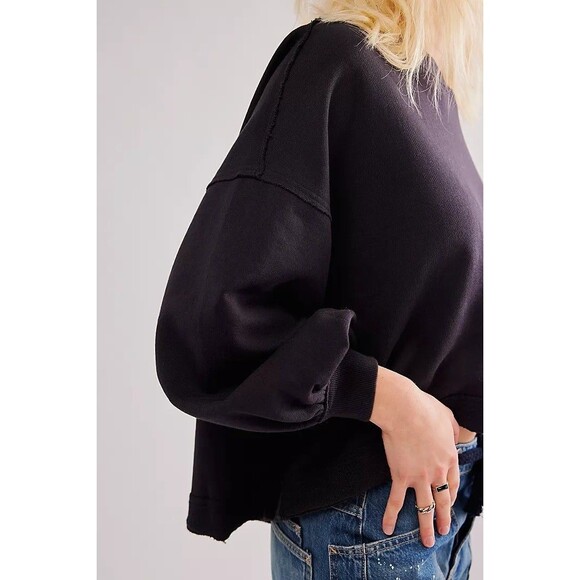 Free People Trish Sweatshirt Top Oversized Slouchy Solid Ribbed Cotton M 283712 - Picture 2 of 9
